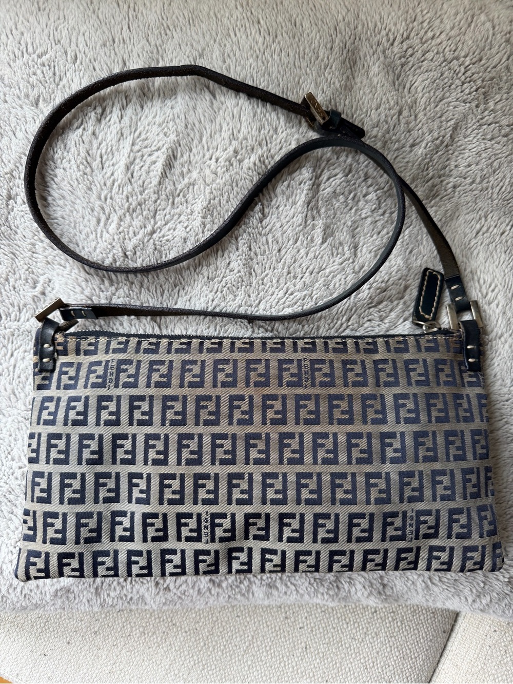 Fendi FF Monogram Crossbody Bag in Navy and Tan